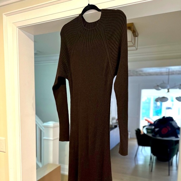 THAKOON Chocolate Brown Long Rib Knit Wool-Blend Dress - Size XL - Picture 8 of 12